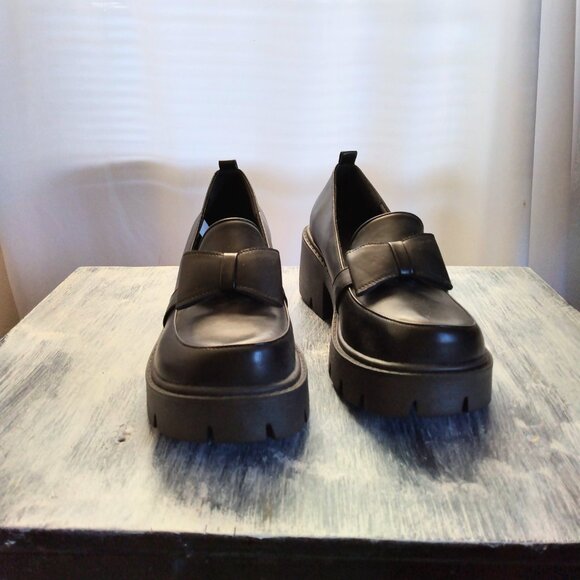 Black chunky heel platform bowtie loafers sz 39 - Picture 4 of 5